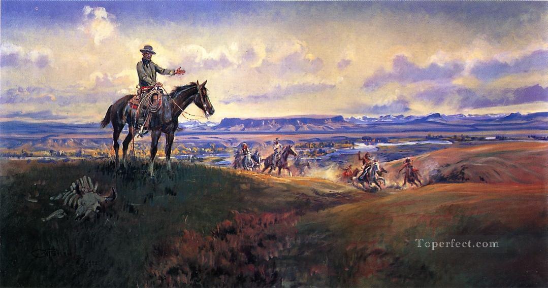 チャールズ・m・ラッセルとその仲間たち 1922年 チャールズ・マリオン・ラッセル インディアナ州のカウボーイ油絵